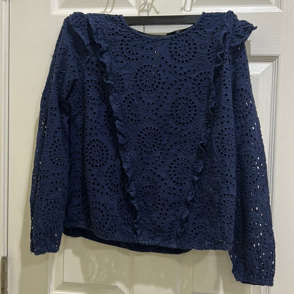 INC blue long sleeve blouse .